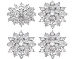 Set van 4 Decoratieve Knopen in Bloemvorm met Cubic Zirconia en Transparante Rhinestones voor Naaien en Creatieve Projecten, Herbruikbaar met Gat, 21 x 22 mm