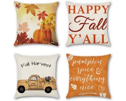 Set van 4 Decoratieve Kussenhoezen 45 x 45 cm Herfstthema Katoen Linnen voor Woonkamer, Auto, Slaapkamer
