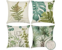Set van 4 decoratieve kussenhoezen 45x45cm - Groen Bladpatroon - Waterdichte Gooi Kussenhoezen - Perfect voor Buiten Patio Tuinbank Woonkamer Bank Boerderij Decoratie
