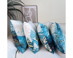 Set van 4 decoratieve kussenhoezen, dubbelzijdig bedrukt, katoenen stof, abstract bergpatroon, 45 x 45 cm - Geschikt voor bank, auto en slaapkamer