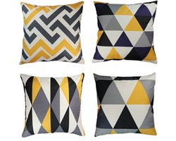 Set van 4 Decoratieve Kussenhoezen Geel 40x40cm - Geometrisch Design voor Buiten en Binnen
