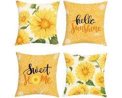 Set van 4 Decoratieve Kussenhoezen met Zonnebloemdesign