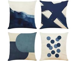 Set van 4 Decoratieve Kussenhoezen - Moderne Blauw 40 x 40 cm Voor Tuin en Woonkamer