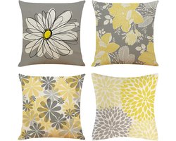 Set van 4 Decoratieve Kussenhoezen - Zomer Bloem - Zachte Polyester - Vierkante Gooi Kussenhoezen voor Buitenterras - Tuin Woonkamer Decoratie (Grijs)