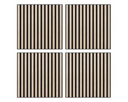 Set van 4 Decoratieve Wandpanelen 60 x 60 cm – MDF Wanddecoratie Lichtbruin Houtlook met Zwarte Latten – Moderne 3D Wandpanelen / Akoestische Look – Mix & Match Wandtegel Panelen voor Woonkamer, Hal, Slaapkamer & Kantoor (4 stuks)
