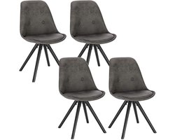 Set van 4 design eetkamerstoelen – antraciet lederlook, stoffen zitting, houten frame