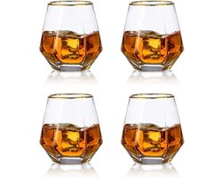 Set van 4 Diamantvormige Whiskeyglazen - Moderne Tumbler voor Whisky, Bourbon en Rum - 300ml Geschikt voor Water en Sap