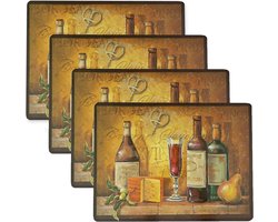 Set van 4 Dikke Kurk Placemats Rechthoekig - Hittebestendige Tafelloper voor Keuken en Eettafel - Bordeaux Rood