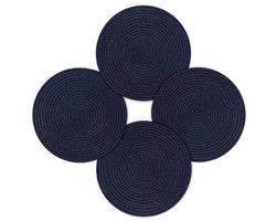 Set van 4 Donkerblauwe Ronde Geweven Placemat 30,5 cm Hittebestendig en Antislip voor Eettafel