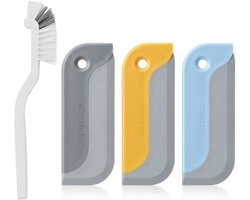 Set van 4 Douchewisser Set met 3 Mini Raamtrekkers voor Douche, Glas, Spiegel en 1 Borstel met Gebogen Hoofd voor Badkamer, Keuken en Auto, Ideaal voor Ramen en Tegels