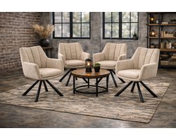 Set van 4 Draaibare Eetkamerstoelen Lion Beige – 180° draaibaar – Comfortabel & Duurzaam – Japandi, Industrieel & Modern