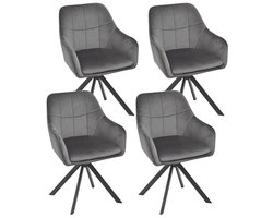 Set van 4 Draaistoelen voor Eetkamer - Grijze Beklede Stoelen met Armleuningen en Metaal