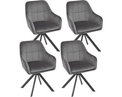 Set van 4 Draaistoelen voor Eetkamer - Grijze Beklede Stoelen met Armleuningen en Metaal