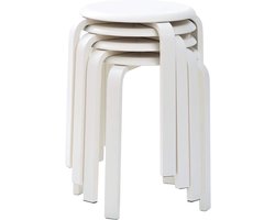 Set van 4 eetkamerkrukken, houten stapelstoel met antislip mat, stapelkrukken voor klaslokaal, uw keuken, uw eet- of home-pub-ruimte, wit