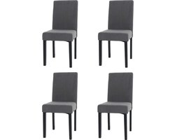 Set van 4 eetkamerstoel Littau, keukenstoel hoge rug, stof/textiel koord hout ~ donkergrijs, donkere poten