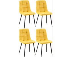 Set van 4 Eetkamerstoelen - Comfortabele Velvet Stoelen zonder Armleuning in Geel