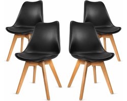 Set van 4 Eetkamerstoelen – Donkergrijs – Kuipstoel met Houten Poten – Scandinavisch Design - Comfortabel & Stevig