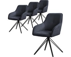 Set van 4 eetkamerstoelen draaibaar antraciet in geweven stof met rugleuning en armleuningen ML design