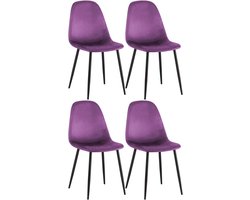 Set van 4 Eetkamerstoelen Fluweel Paars - Modern Design - Zonder Armleuningen - Metalen Onderstel