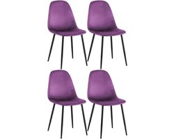 Set van 4 Eetkamerstoelen Fluweel Paars - Modern Design - Zonder Armleuningen - Metalen Onderstel