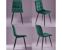 Set van 4 Eetkamerstoelen Groen Fluweel - Comfortabele Stoelen met Zwarte Poten