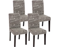 Set van 4 eetkamerstoelen Keukenstoel Littau ~ textiel met letters, grijs, donkere poten