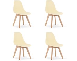 Set van 4 Eetkamerstoelen KITO – Crème – Beuken Poten – Kuipstoel met Kunststof Zitting – Tijdloos Design, Functioneel en Duurzaam, Geschikt voor Woonkamer, Eetkamer en Kantoor