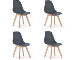 Set van 4 Eetkamerstoelen KITO – Donker Leistee – Beuken Poten – Kuipstoel met Kunststof Zitting – Tijdloos Design, Functioneel en Duurzaam, Geschikt voor Woonkamer, Eetkamer en Kantoor
