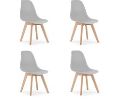 Set van 4 Eetkamerstoelen KITO – Grijs – Beuken Poten – Kuipstoel met Kunststof Zitting – Tijdloos Design, Functioneel en Duurzaam, Geschikt voor Woonkamer, Eetkamer en Kantoor