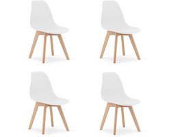 Set van 4 Eetkamerstoelen KITO – Wit – Beuken Poten – Kuipstoel met Kunststof Zitting – Tijdloos Design, Functioneel en Duurzaam, Geschikt voor Woonkamer, Eetkamer en Kantoor