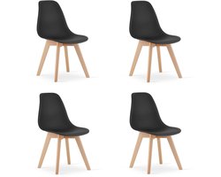 Set van 4 Eetkamerstoelen KITO – Zwart – Beuken Poten – Kuipstoel met Kunststof Zitting – Tijdloos Design, Functioneel en Duurzaam, Geschikt voor Woonkamer, Eetkamer en Kantoor