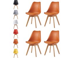 Set van 4 Eetkamerstoelen Kuipstoel Design Zitting met Houten Poten - Oranje