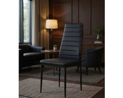 Set van 4 eetkamerstoelen, kunstmatig leeg, SGS-getest, hoge rugleuning, waterdicht, keukenstoel, eetkamerstoelen of eetkamerstoel, zwart-Casa Serena
