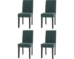 Set van 4 eetkamerstoelen Littau, keukenstoel hoge rug, stof/textiel koord hout ~ groen, donkere poten