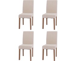 Set van 4 eetkamerstoelen Littau, keukenstoel met hoge rugleuning, stof/textiel chenille hout ~ crème, naturelkleurige poten