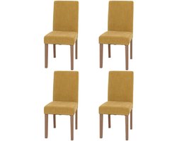 Set van 4 eetkamerstoelen Littau, keukenstoel met hoge rugleuning, stof/textiel chenille hout ~ geel, naturelkleurige poten