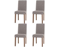 Set van 4 eetkamerstoelen Littau, keukenstoel met hoge rugleuning, stof/textiel chenille hout ~ lichtgrijs, naturelkleurige poten