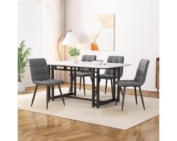 Set van 4 Eetkamerstoelen met Eettafel - Keukenmeubel - Donkergrijs Fluweel en Wit MDF