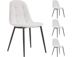 Set van 4 Eetkamerstoelen met Kunstleren Bekleding in Wit - Moderne Gestoffeerde Stoelen voor Eetkamer en Keuken