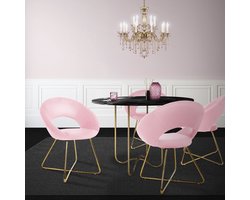 Set van 4 eetkamerstoelen met ronde open rugleuning roze fluweel met goudkleurige metalen poten ML design