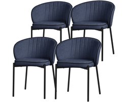Set van 4 eetkamerstoelen met rugleuning & armleuningen donkerblauw met metalen poten tot 120 kg ML-Design