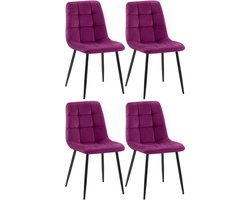 Set van 4 Eetkamerstoelen Paars Velvet - Moderne Metalen Frame Stoelen