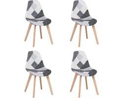 Set van 4 Eetkamerstoelen Patchwork Scandinavisch Ontwerp met Houten Poten