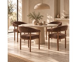 Set van 4 Eetkamerstoelen Sena Donkerbruin Velvet – Japandi Eetstoelen met Walnootkleurige Poten – Minimalistische Japanse Stijl Stoelen voor Eetkamer & Woonkamer