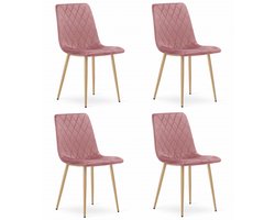 Set van 4 Eetkamerstoelen TURIN Donkerroze – Velvet Bekleding, Modern, Ergonomisch Design, Houtlook Metalen Poten, Max. 120 kg