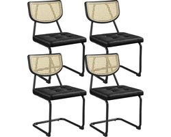 Set van 4 Eetkamerstoelen Zwart Kunstleer en Rotan Rugleuning