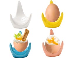 Set van 4 Eierdopjes van Porselein met Ontbijttray en Draagbare Eierenhouder voor Perfecte Ontbijten