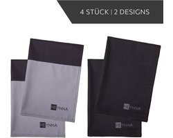 Set van 4 elegante theedoeken grijs/zwart in 2 verschillende designs - absorberende keukenhanddoekenset voor keuken en huishouden