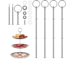 Set van 4 etagèrestangen voor fruitdienblad en snackborden met zilveren metalen stangen