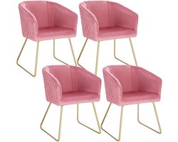 Set van 4 fluwelen eetkamerstoelen - Gestoffeerde stoelen - Gouden metalen poten - Elegant en comfortabel - Duurzaam en stabiel - 76,5 cm x 43 cm x 41 cm